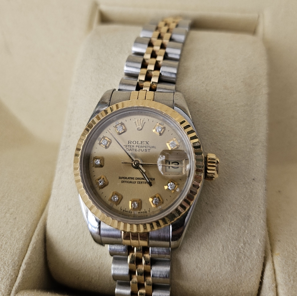 ROLEX LADIES TWO TONE DATEJUST STEEL 14K GOLD FACTORY DIAMOND DIAL